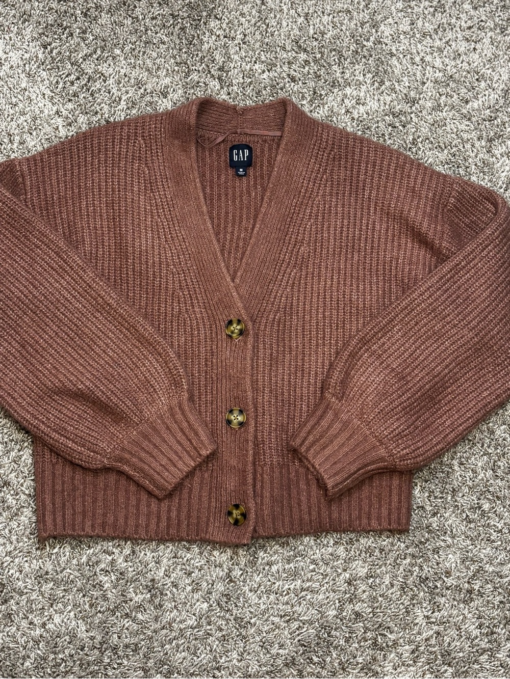 GAP Rust Brown Ribbed Button-Up Cardigan
